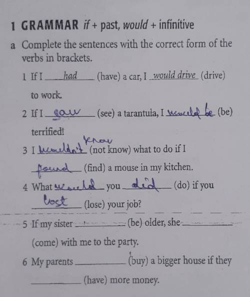 + 1 GRAMMAR if + past, would + infinitive a Complete the sentences with the correct form of the verb