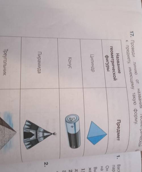 геометрической ОТ 17. Проведи линию названия к предмету, имеющему такую форму. Предмет 1. Название г