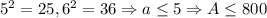 5^2=25,6^2=36\Rightarrow a\leq 5\Rightarrow A\leq 800