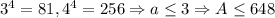 3^4=81,4^4=256\Rightarrow a\leq 3\Rightarrow A\leq 648