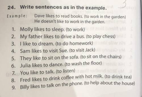 4. Sam likes to visit Sue. (to visit Jack) 5. They like to sit on the sofa. (to sit on the chairs) 6