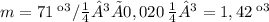 m = 71 \: кг/м³×0,020 \: м³=1,42 \: кг