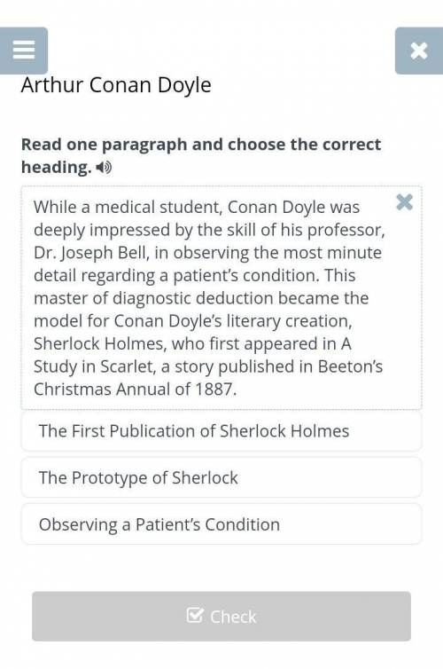 Arthur conan doyle read one paragraph and choose the correct heading