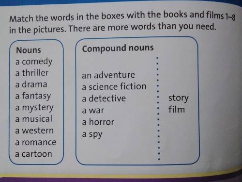 1 Match the words in the boxes with the books and films 1-8 in the pictures. There are more words th