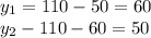 y_1=110-50=60\\y_2-110-60=50