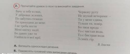 Прочитайте уривок із пісні та виканойте завдання. А. Випишіть односкладні речення. Б. Підкресліть го