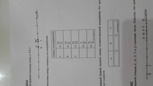 На координатной прямой отмечены точки А,В,С. Установите соответствие между точкамии их координатами.