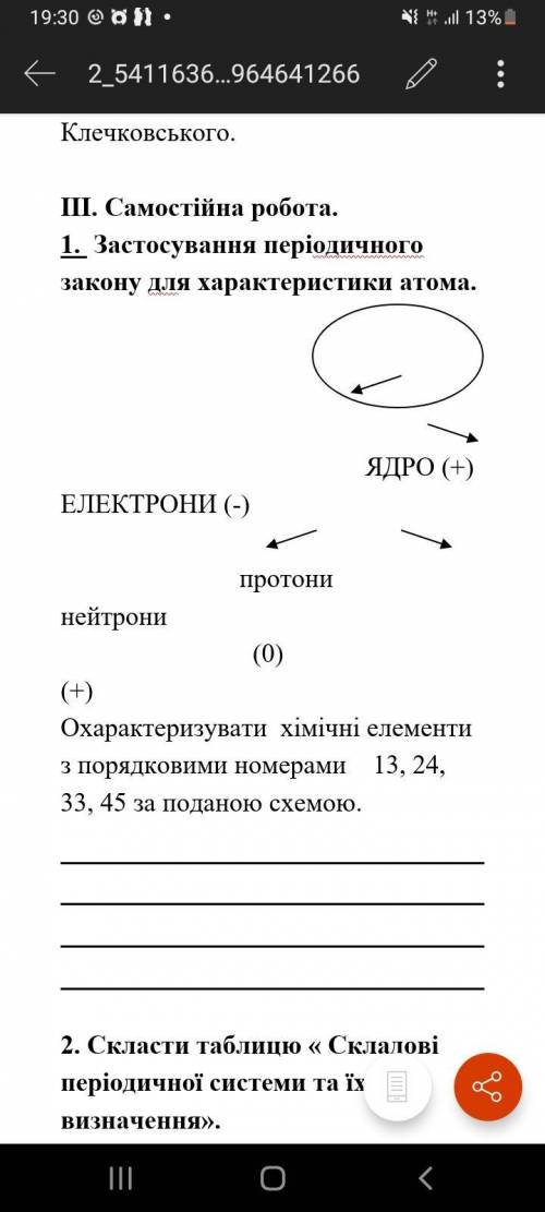 <3 Охарактеризувати хімічні елементи з порядковими номерами 13, 24, 33, 45 за поданою схемою.