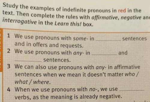 3 Study the examples of indefinite pronouns in red in the text. Then complete the rules with affirma