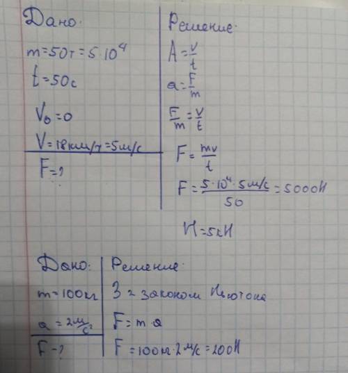 решить 2 задания по физике. и получите 1. Локомотив имеет массу 50 тонн. Через 50 с после того, как