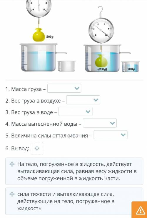 На рисунке ниже показаны приборы, необходимые для эксперимента, чтобы доказать существование выталки