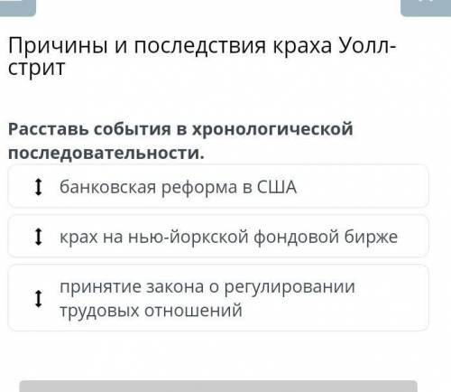 Причины и последствия краха Уолл-стрит Расставь события в хронологической последовательности. банков