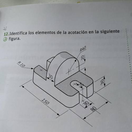 12. Identifica los elementos de la acotación en la siguiente figura. Por favor