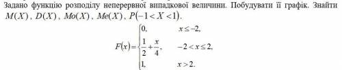 Теорія ймовірності та математичної статистики. Задано функцію розподілу неперервної випадкової велич