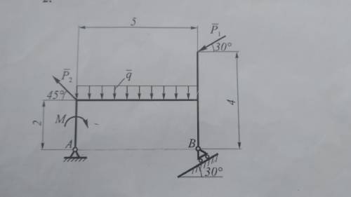 Определите реакции опоры. q=2кН/м Р=4кН М=2кН*м а=2м