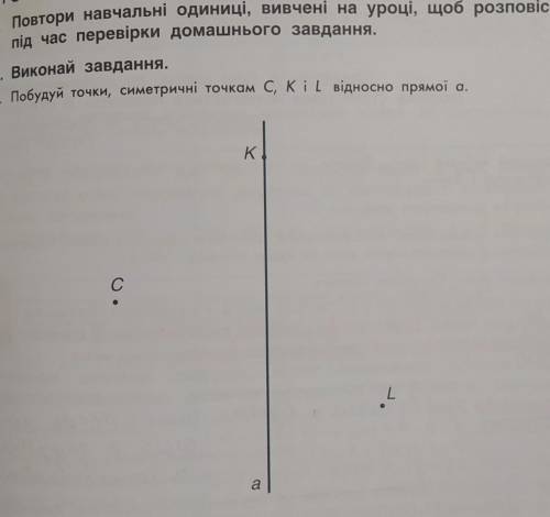 Побудуй точки,симетричні С,К і L відносно прямої а