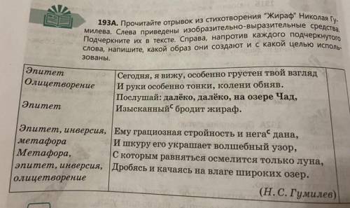 193A. Прочитайте отрывок из стихотворения Жираф Николая Гумилева. Слева приведены изобразительно-в