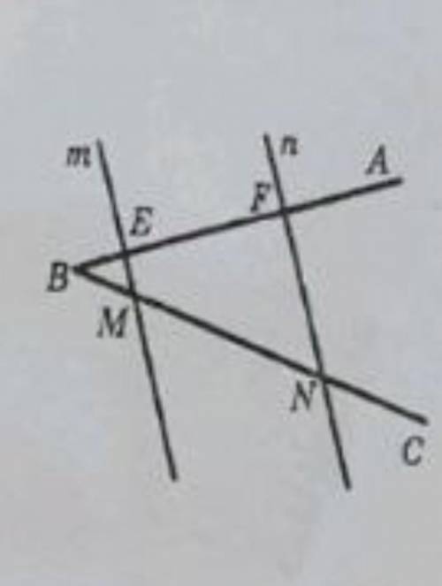 Паралельні прямі m і n перетинають сторони кута ABC. Знайдіть MN, якщо BE:EF як 9:27, а BM=6 см