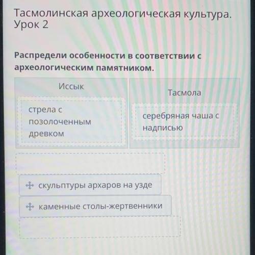 Тасмолинская археологическая культура. Урок 2 Распредели особенности в соответствии с археологически