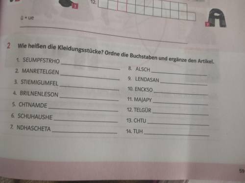 . wie heißen die kleidungsstücke? Ordne die Buchstaben und ergänze den Artikel. До іть зробити другу