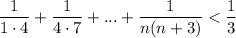 \dfrac{1}{1\cdot4}+\dfrac{1}{4\cdot7}+...+\dfrac{1}{n(n+3)}