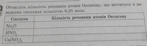 До іть, будь ласка, 5 завдання: Обчисліть кількість речовини атомів оксигену що міститься в наведени