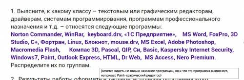 Распределите текстовые редакторы на группу с пояснениями (см прикрепленный файл)