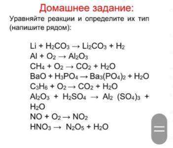 Уравняйте реакции и определите их тип (напишите рядом