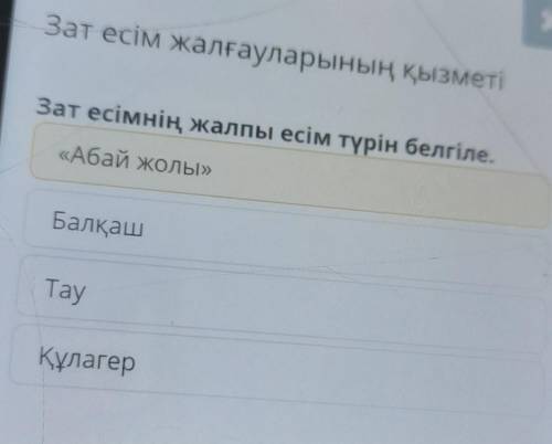 Зат есімнің жалпы есім түрін белгіле. «Абай жолы» Балқаш Tay Құлагер