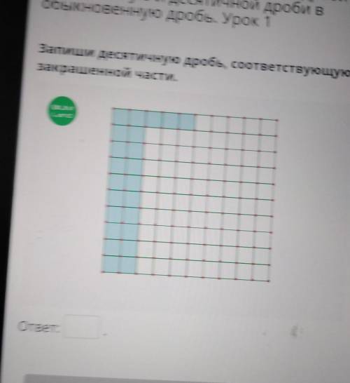 Запиши десятичную дробь, соответствующую закрашенной части. ответ