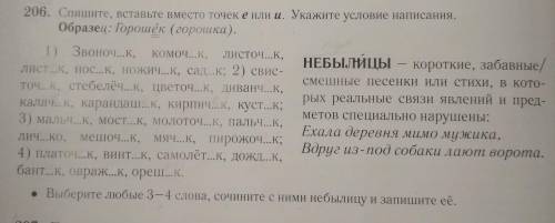 Упражнение 206, спишите, поставьте вместо точек е или и.Укажите условие написания.Образец: Горошек (