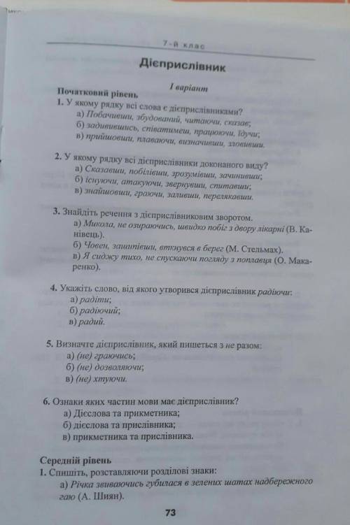 Самостійна з укр мови 7 клас дієприслівник іть