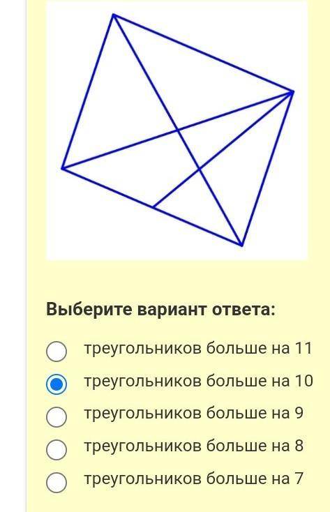 Каких фигур больше и на сколько: треугольников или выпуклых четырёхугольников?