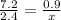 \frac{7.2}{2.4} = \frac{0.9}{x}