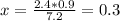 x = \frac{2.4 * 0.9}{7.2} = 0.3