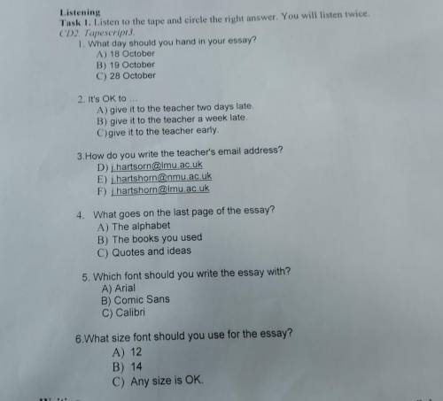 Listening Task 1. Listen to the tape and circle the right answer. You will listen twice. CD2 Tapescr