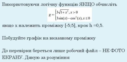 Використовуючи логічну функцію ЯКЩО обчисліть (Формула на фото) якщо х належить проміжку [-5;5], кро