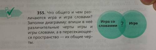 355. Что общего и чем раз- личаются игра и игра словами? Заполни диаграмму: впиши в неё различительн