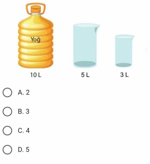 Quyida 10 L yog’ va yog' o'lchash uchun 3 va 5 L o'lchov stakanlari mavjud. Shunga ko'ra, ushbu o'lc