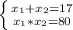 \left \{ {{x_{1}+x_{2} =17} \atop {x_{1}*x_{2} =80}} \right.