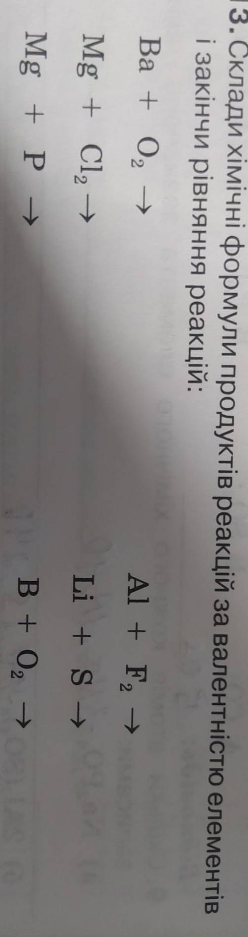 13. Склади хімічні формули продуктів реакцій за валентністю елементів і закінчи рівняння реакцій: Ва