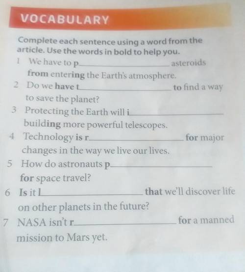 VOCABULARY a Complete each sentence using a word from the article. Use the words in bold to help you