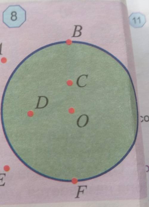 8. какая из точек изображённая на рис 8 находится на окружности, а какая в круге?