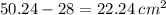 50.24 - 28 = 22.24 \: {cm}^{2}