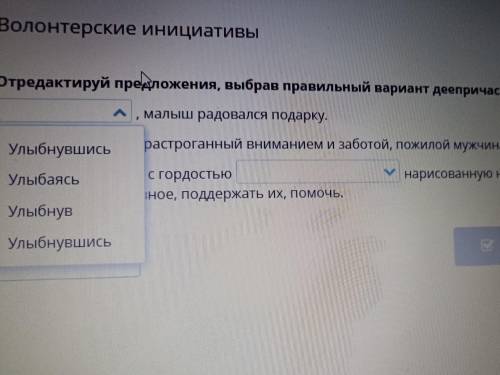 Волонтерские инициативы Отредактируй предложения, выбрав правильный вариант дееприча , малыш радовал