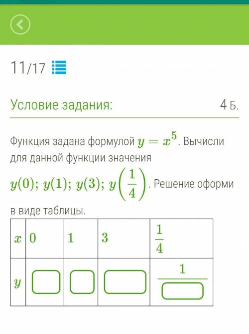 Функция задана формулой у = x5. Вычисли для данной функции значения v(0); v(1); v(3); v Решение офор