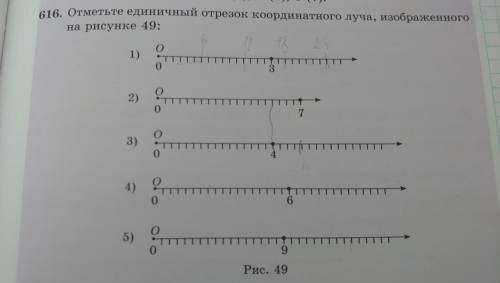 Отметьте единичный отрезком координатного луча, изображённого на рисунке 49: