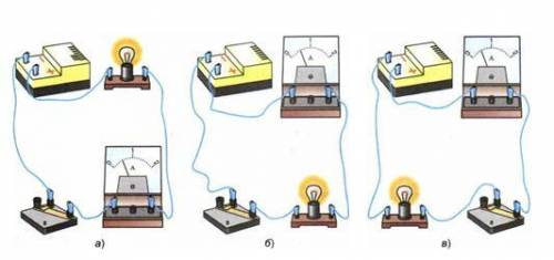Начертите три электрические схемы по этим рисункам.