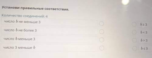 Установи правильные соответствия. Количество соединений: 4 число b не меньше 3 число b не более 3 чи