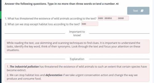 Wildlife Answer the following questions. Type in no more than three words or/and a number. Text 1. W